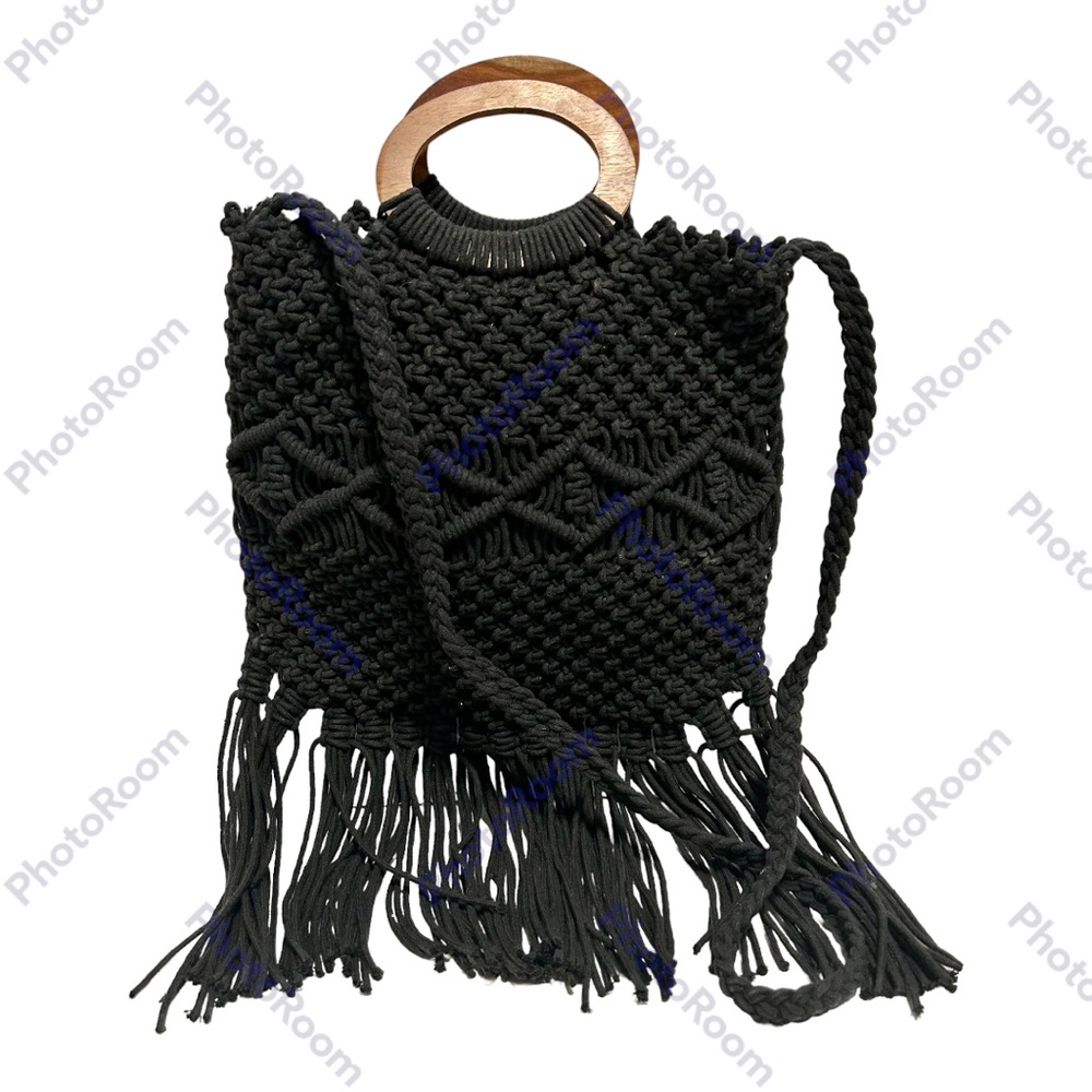 Danielle Nicole Macrame Fringe Purse Black Boho W… - image 2
